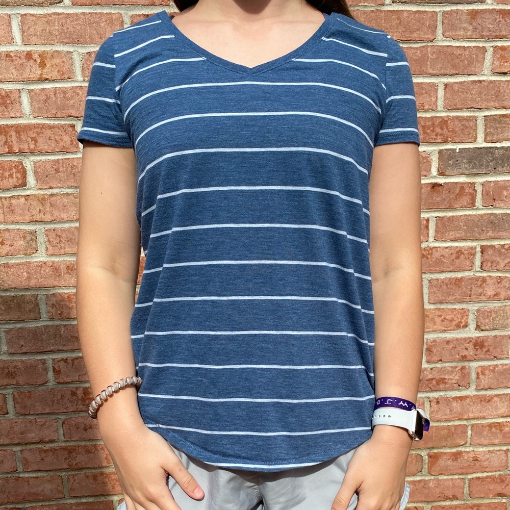 Sonoma Blue and White Striped V-neck T-shirt